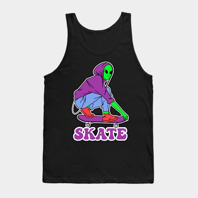 SKATE - ALIEN SKATEBOARDING, skateboarder gift, gifts, streetwear, urban, clothing - Dark Colors Tank Top by PorcupineTees